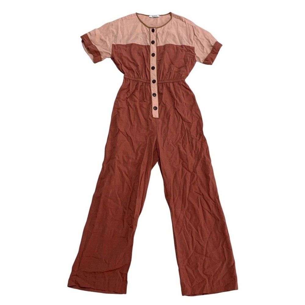 Madewell Jumpsuit Womens M Pink Rust Colorblock Button Front Boho Utility Core